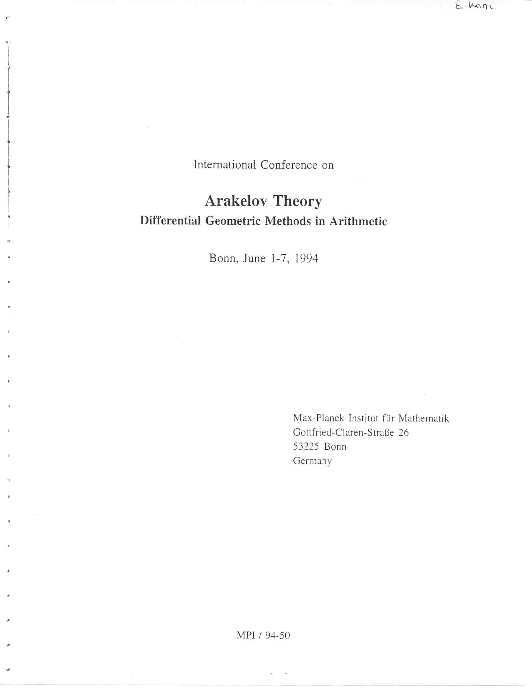 Arakelov Theory Conference