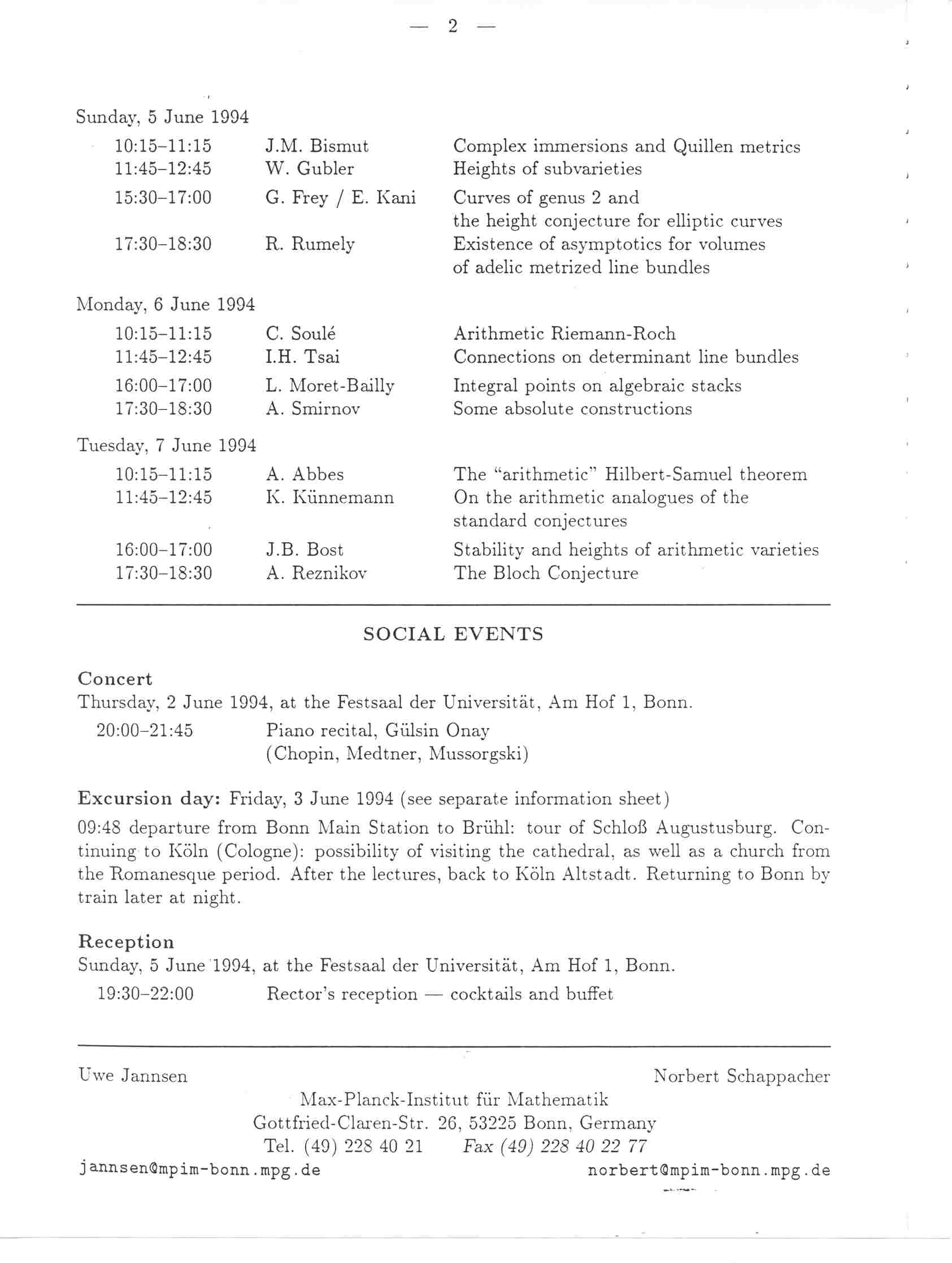 Arakelov Theory Conference