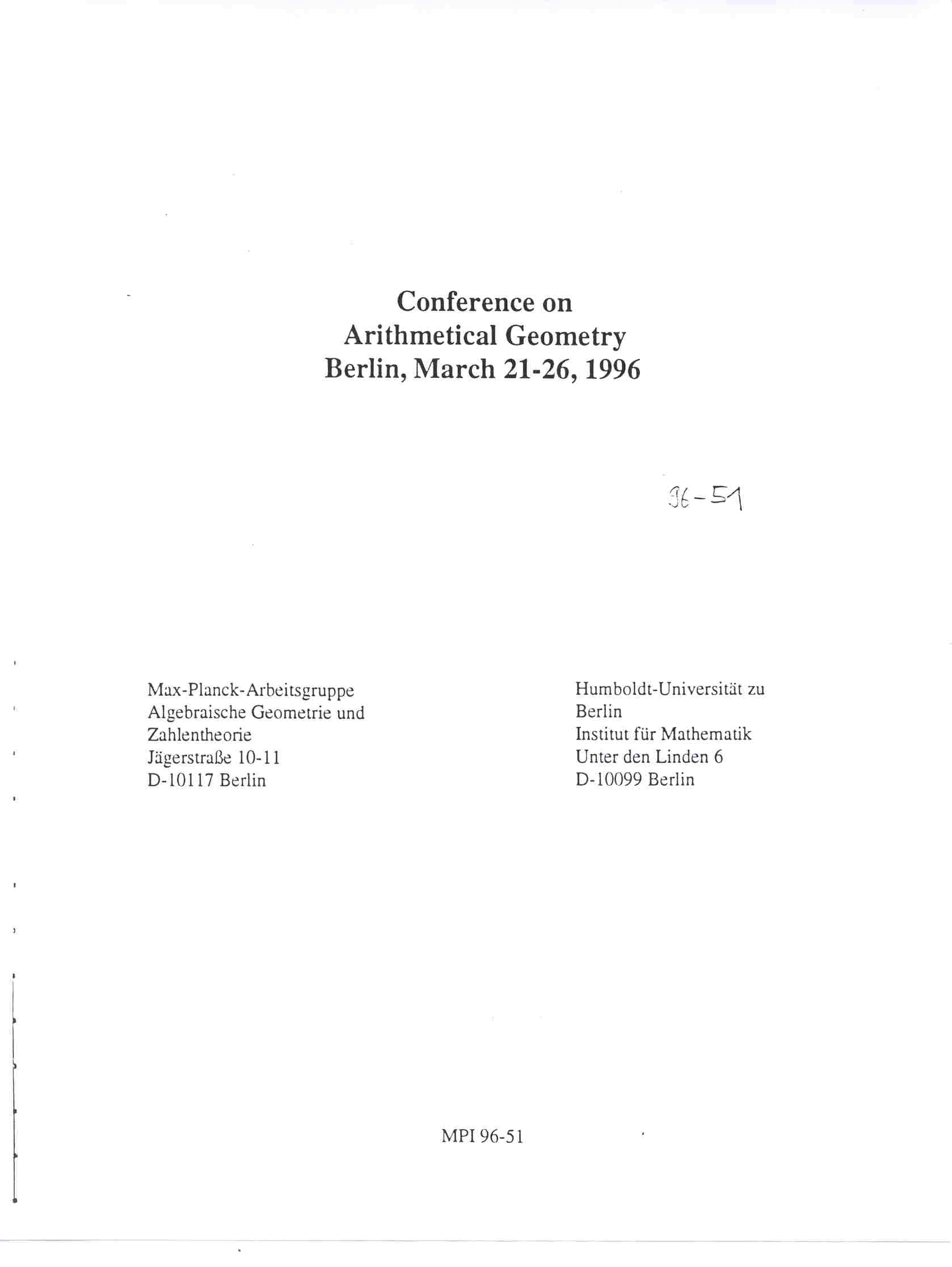 Arithmetical Geometry Conference
