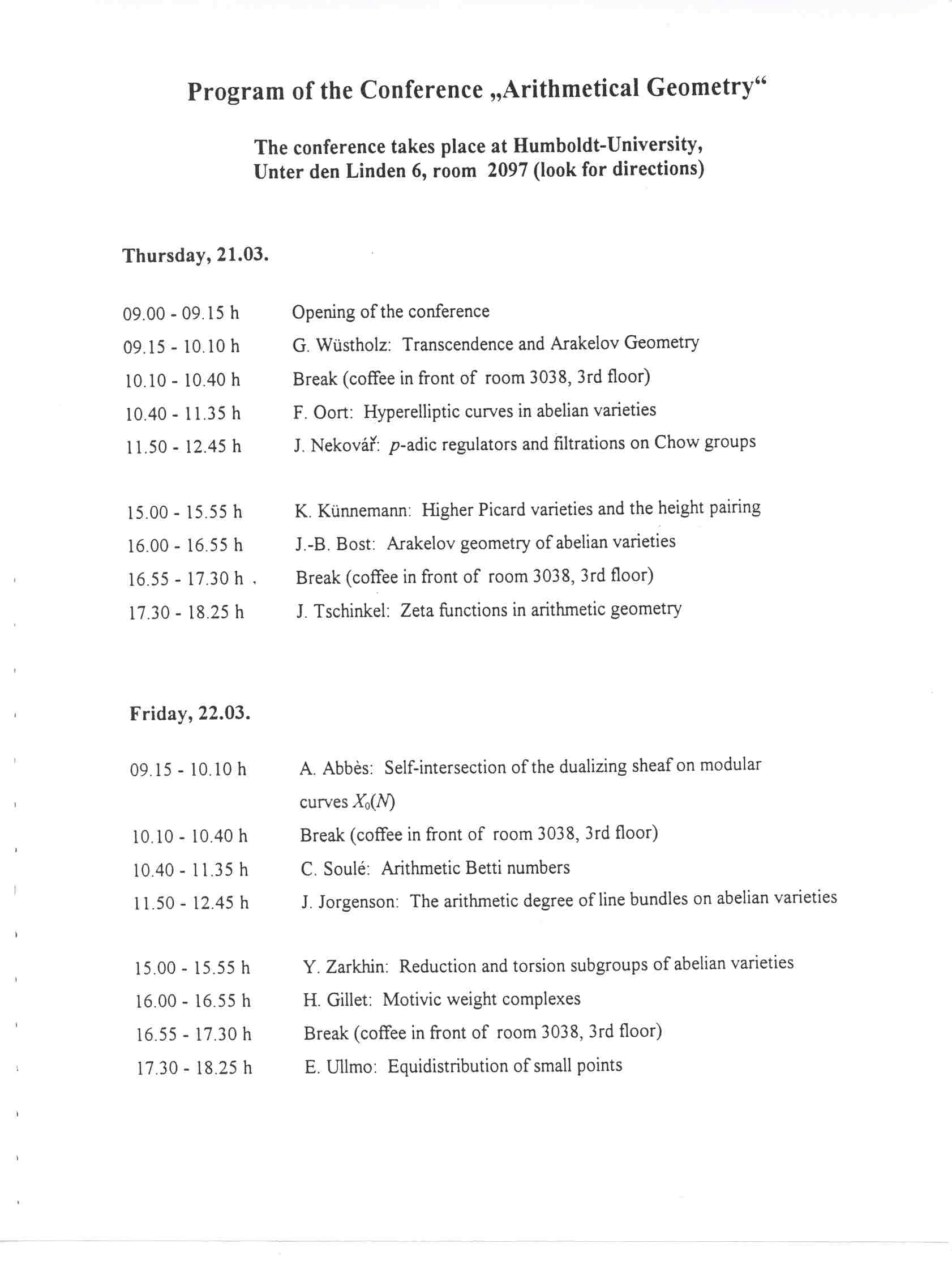 Arithmetical Geometry Conference